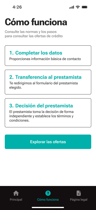 Pantalla de la aplicación